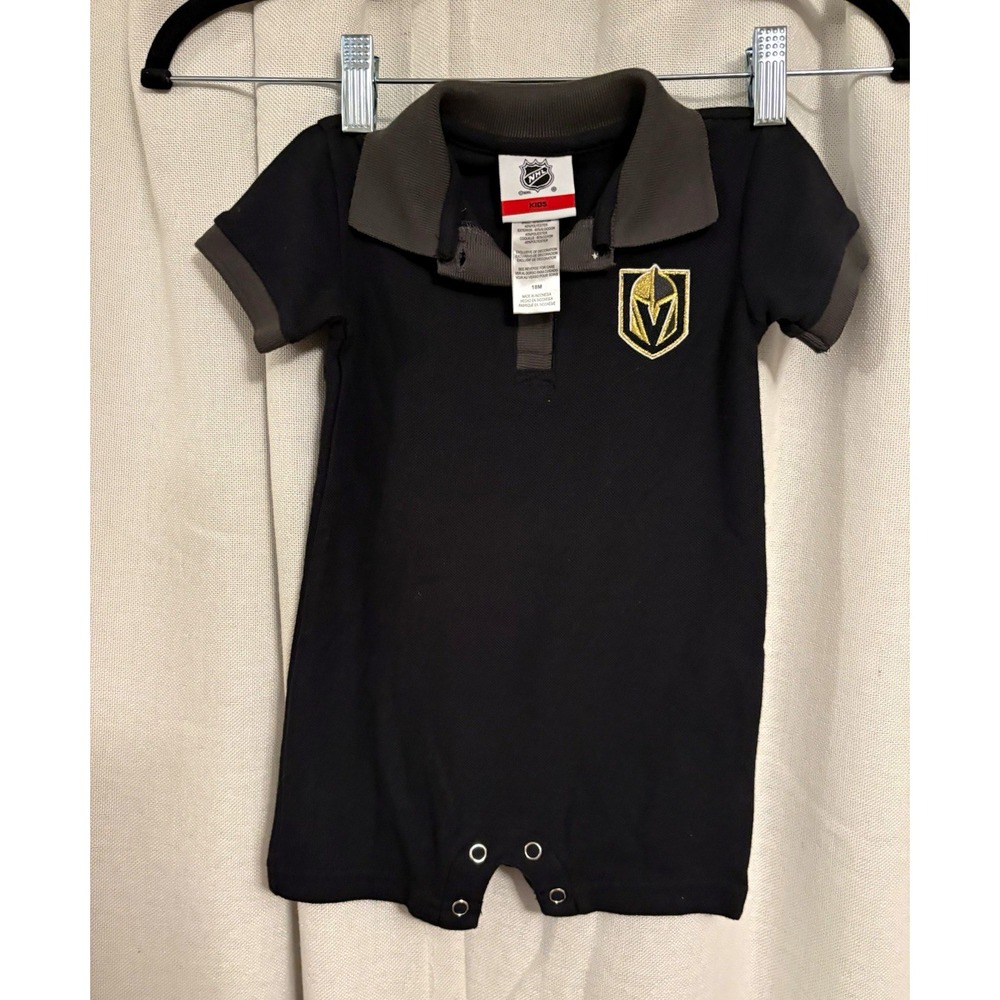 NHL Vegas Golden Knights Black/Gray Collared Snap Romper One-Piece 18 M
